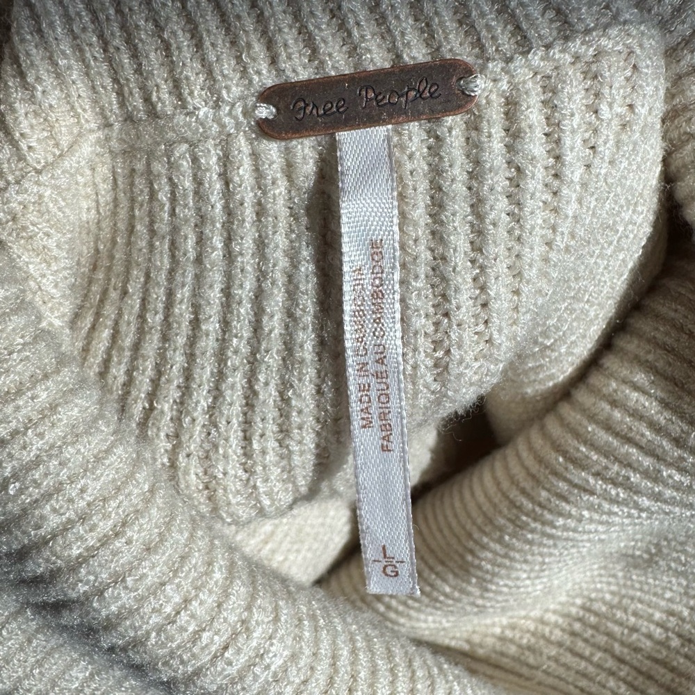 Free People Oversized Ribbed Knit Cream Turtleneck Sweater - Picture 6 of 7